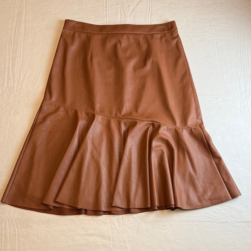 Rebecca Taylor Women's Asymmetrical Chestnut Tan Faux Leather Skirt Size 10